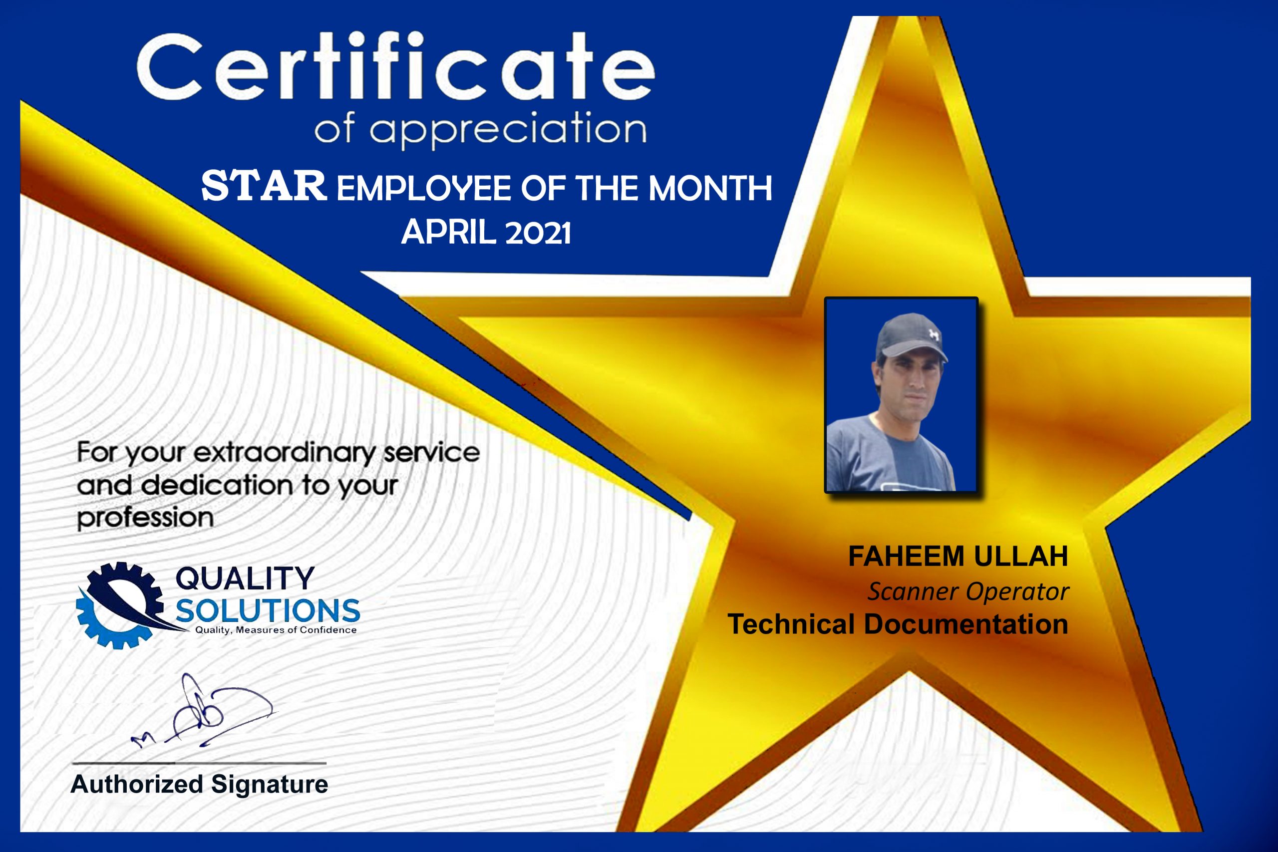 Appreciation Certificate Scanner operator
